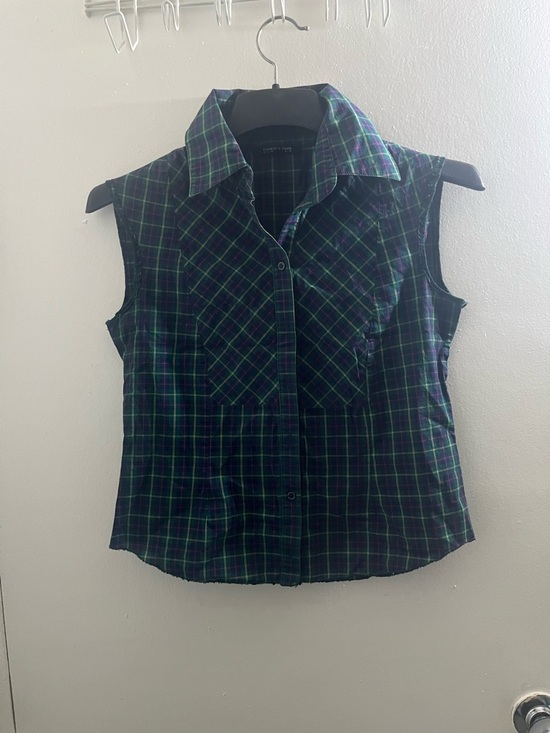 Patrizia Pepe Tops - Patrizia Pepe Green and Navy Plaid Button-Down Shirt